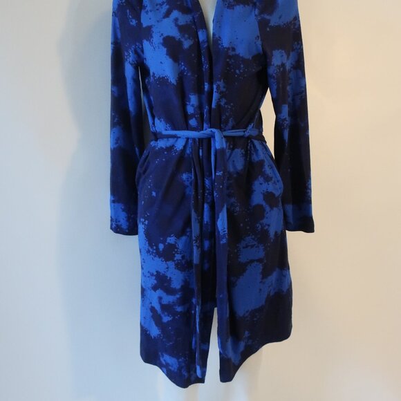 Womens Bumble Bella by Jill Martin Blue Navy Watercolor Print Jersey Spa Robe M - Picture 7 of 10